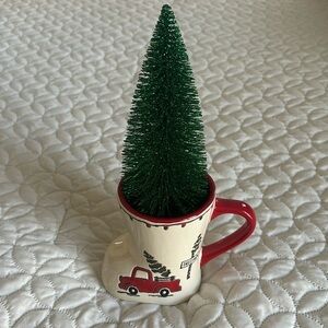Potter’s Studio Tree Farm Christmas Mug with Red Truck and Novelty Tree Insert